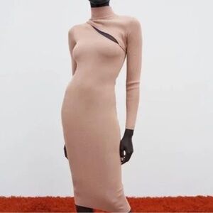 Zara Blush Pink Long Sleeve Cut Out Midi Dress Size M